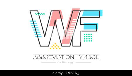 Letters W and F. Merging of two letters. Initials logo or abbreviation symbol. Vector illustration for creative design and creative ideas. Flat style. Stock Vector