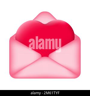 Love letter with 3d heart inside isolated on white background. Vector illustration. Stock Vector