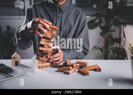Business fail danger building tower challenge game building Stock Photo