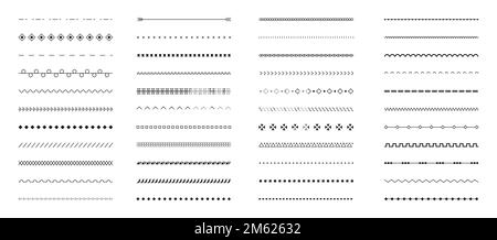 Stitch stitches vector set. Stitched repeated seams big collection. Sewing machine stitches. Seam line seamless pattern for fabric structure. Stock Vector