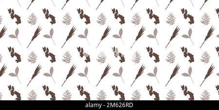 pattern of brown and grey decorative leaves, elements, vector illustration.  Stock Vector