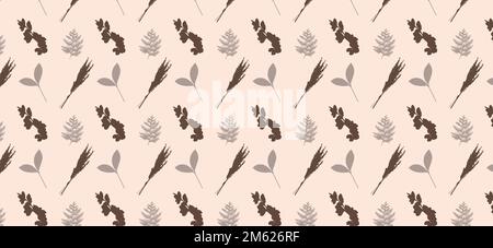 pattern of brown and grey decorative leaves, elements, vector illustration.  Stock Vector