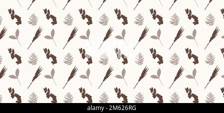 pattern of brown and grey decorative leaves, elements, vector illustration.  Stock Vector