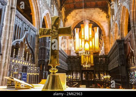 Cathedral,Manchester Cathedral,religion,religious,building,Church of England,interior,inside,Deansgate,Manchester,city,city centre,center,North West, England,North West England,English,English City,Levelling Up,Greater Manchester, GB,Great Britain,Britain,British,UK,United Kingdom,English city, Stock Photo