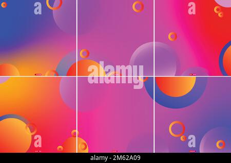 Microblog carousel slides background for social media with abstract circles and and a blue pink orange gradient Stock Vector