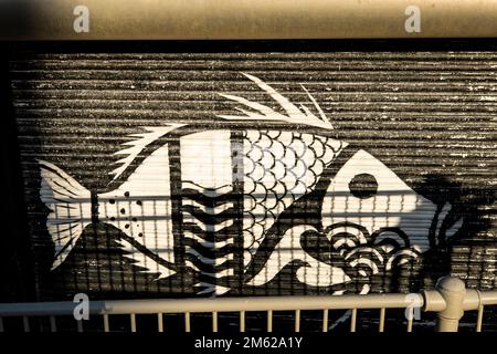 Murals on buildings in Portrush, Northern Ireland Stock Photo