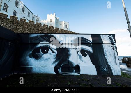 Murals on buildings in Portrush, Northern Ireland Stock Photo