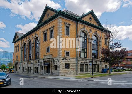 14 North, the former First Baptist Church at 14 North Street, was converted to residential use. Developers preserved details of the 1899 architecture. Stock Photo