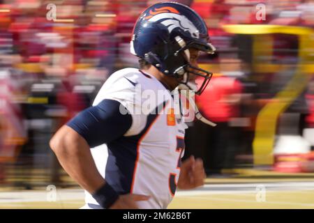 Kansas City, United States. 01st Jan, 2023. Denver Broncos quarterback Russell Wilson (3) enters the fieldat Arrowhead Stadium in Kansas City, Missouri on Saturday, January 1, 2023. Photo by Jon Robichaud/UPI Credit: UPI/Alamy Live News Stock Photo