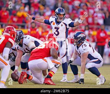 Kansas City, United States. 01st Jan, 2023. Denver Broncos quarterback Russell Wilson (3) changes the play at the line of scrimmage at Arrowhead Stadium in Kansas City, Missouri on Saturday, January 1, 2023. Photo by Jon Robichaud/UPI Credit: UPI/Alamy Live News Stock Photo