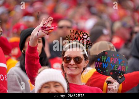 Kansas City, United States. 01st Jan, 2023. A fan celebrates new year 2023 at Arrowhead Stadium in Kansas City, Missouri on Saturday, January 1, 2023. Photo by Jon Robichaud/UPI Credit: UPI/Alamy Live News Stock Photo