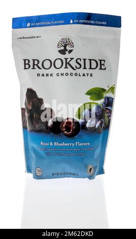 Winneconne, WI - 28 November 2022: A package of Brookside dark chocolate on an isolated background. Stock Photo