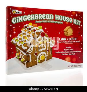 Winneconne, WI - 28 November 2022: A package Bee gingerbread house kit on an isolated background. Stock Photo