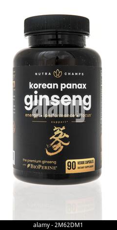 Winneconne, WI - 28 November 2022: A package of Nutra champs Korean panax ginseng supplement on an isolated background. Stock Photo