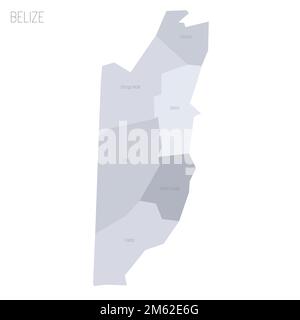 Belize political map of administrative divisions - districts. Grey vector map with labels. Stock Vector