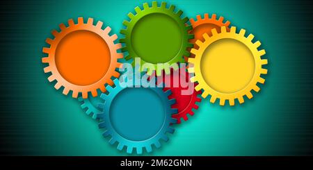 Colored gear wheels showing teamwork concept. 3d rendering Stock Photo