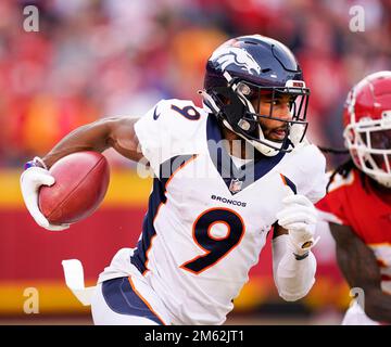 Denver Broncos wide receiver Kendall Hinton (9) celebrates a catch against  the Baltimore Ravens during an NFL football game Sunday, Oct. 3, 2021, in  Denver. (AP Photo/Jack Dempsey Stock Photo - Alamy