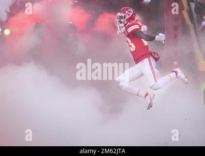 Kansas City, United States. 01st Jan, 2023. Kansas City Chiefs cornerback Joshua Williams (23) makes a big entrance at Arrowhead Stadium in Kansas City, Missouri on Saturday, January 1, 2023. Photo by Jon Robichaud/UPI Credit: UPI/Alamy Live News Stock Photo