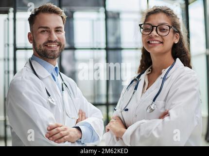 two of medical workers portrait in hospital Stock Photo