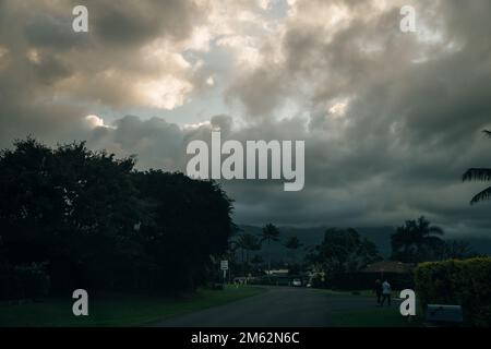 North Shore of Kauai - Panoramic view of Hanalei Bay Overlook at the north shore on sunset. High quality photo Stock Photo