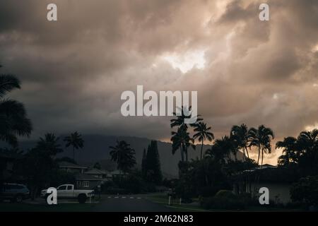 North Shore of Kauai - Panoramic view of Hanalei Bay Overlook at the north shore on sunset. High quality photo Stock Photo