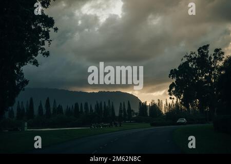 North Shore of Kauai - Panoramic view of Hanalei Bay Overlook at the north shore on sunset. High quality photo Stock Photo