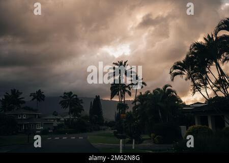 North Shore of Kauai - Panoramic view of Hanalei Bay Overlook at the north shore on sunset. High quality photo Stock Photo