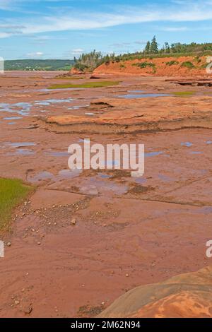 Exposed Rock at Low Tide in the Thomas Cove Coastal Reserve on the Bay of Fundy in Nova Scotia Stock Photo