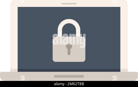Secured laptop icon flat vector. Computer data. Secure information isolated Stock Vector