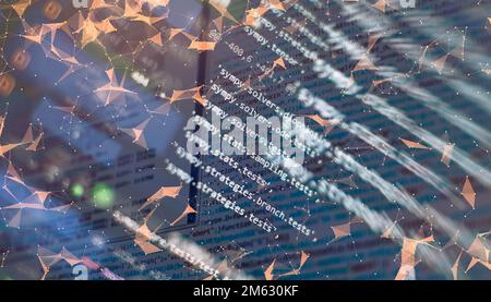 Programming code on computer screen. Software development. Writing program code on computer. Stock Photo