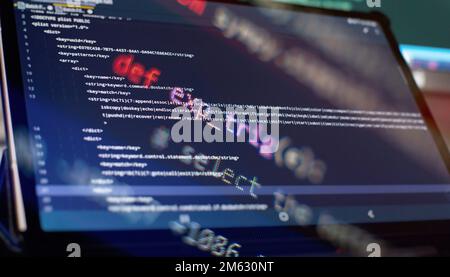Code of web page displayed on a computer monitor Stock Photo