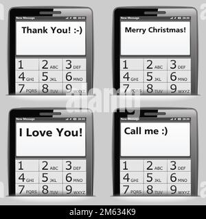 Mobile phone with different messages on the screen, vector eps10 illustration Stock Vector