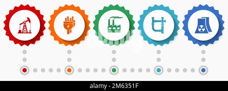 Industrial vector icons, power and energy flat design web badges collection, business infographic template Stock Vector