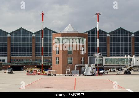 Venice, Italy - April 19, 2022: Airbridge at Marco Polo Airport, Venice.  Designed by the architects Studio Architetto Mar and built in 2002, it is th Stock Photo