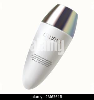 Roll-on deodorant antiperspirant realistic vector. Skin care cosmetics for fresh aroma and anti-sweat. White plastic tube with silver cap isolated on white background. Packaging design template Stock Vector