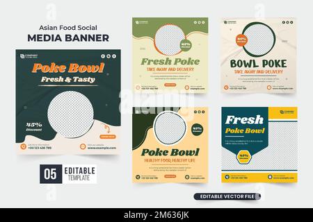 Food menu promotional web banner collection with dark and green colors. Special food discount template bundle designed with abstract shapes. Restauran Stock Vector