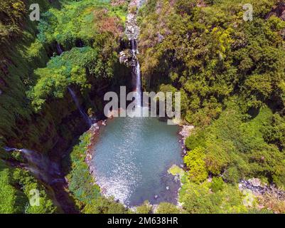 Cascade de Balfour. The waterfall at Ebene Balfour Gardens. This is a part of the capital city Port Louis In Mauritius island. Stock Photo