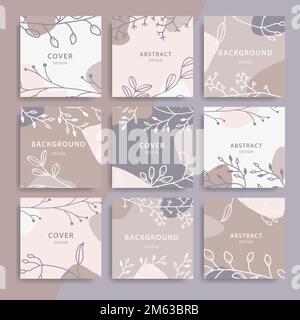 A social media post with florals in delicate linen colors. The concept of promoting your content on social networks. Stock Vector