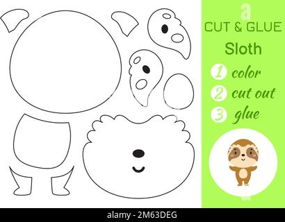Cut and glue paper little sloth. Kids crafts activity page. Educational ...