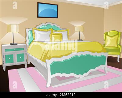 Bedroom cartoon style at night scene Stock Vector Image & Art - Alamy