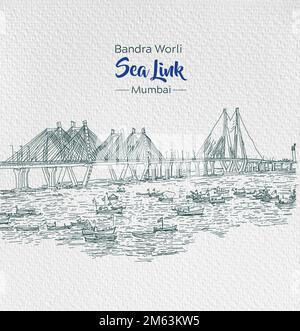 Mumbai Sea Link Skyline Bombay, Maharashtra India.Bandra-Worli Sealink(Rajiv Gandhi Sea Link), a cable-stayed vehicular bridge in Mumbai(Bombay) India Stock Photo