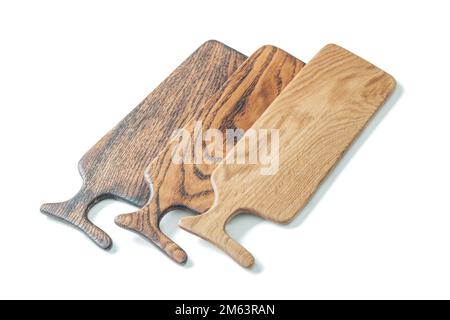 three oak wood serving boards isolated on white Stock Photo
