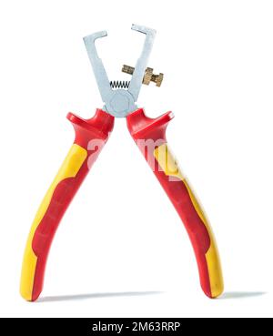 wire stripper with yellow red handles isolated Stock Photo