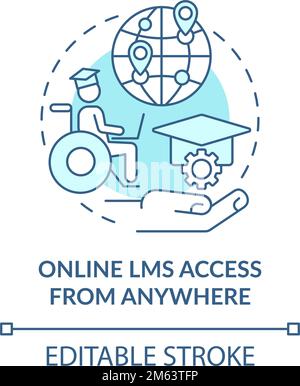Online LMS access from anywhere blue concept icon Stock Vector