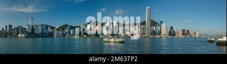 Hi-resolution panorama of the Hong Kong Island city skyline in morning sunshine from Tsim Sha Tsui, Kowloon, 2013 (99Mpx) Stock Photo