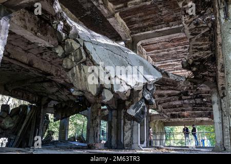 Gdansk, Poland - October 7, 2022 - Westerplatte barracks ruins made of reinforced concrete, part of a Polish military depot and garrison established o Stock Photo