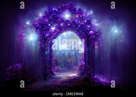 Beautiful crystal heaven. Crystal gate with crystals. Crystal kingdom. Digital art. Stock Photo