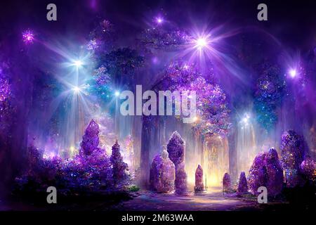 Beautiful crystal heaven. Crystal gate with crystals. Crystal kingdom. Digital art. Stock Photo