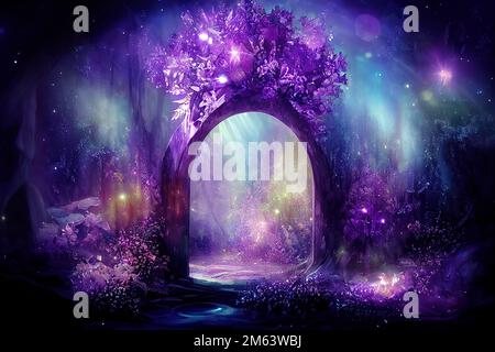 Beautiful crystal heaven. Crystal gate with crystals. Crystal kingdom. Digital art. Stock Photo