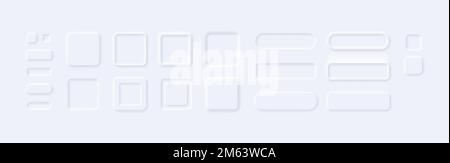 Rectangular white neumorphism buttons convex square collection of button design ui white, web icon template interface vector illustration Stock Vector